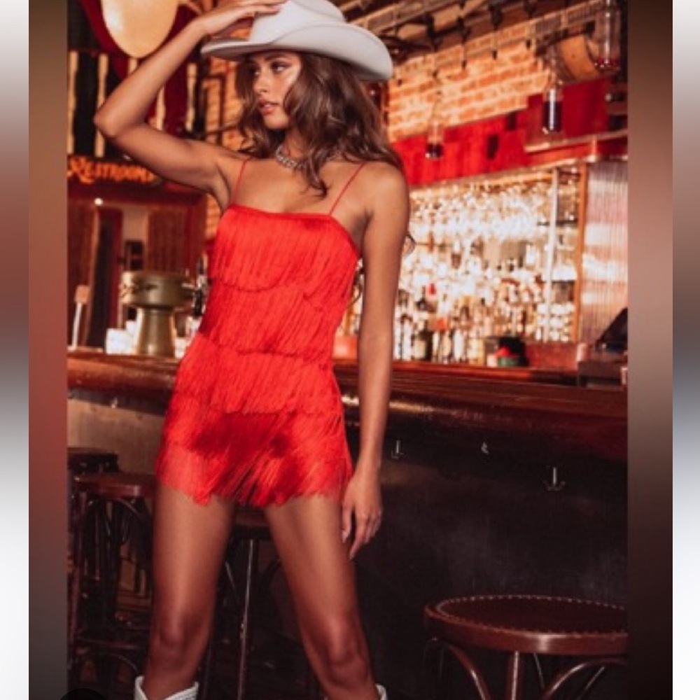12th Tribe Red Fringe Romper